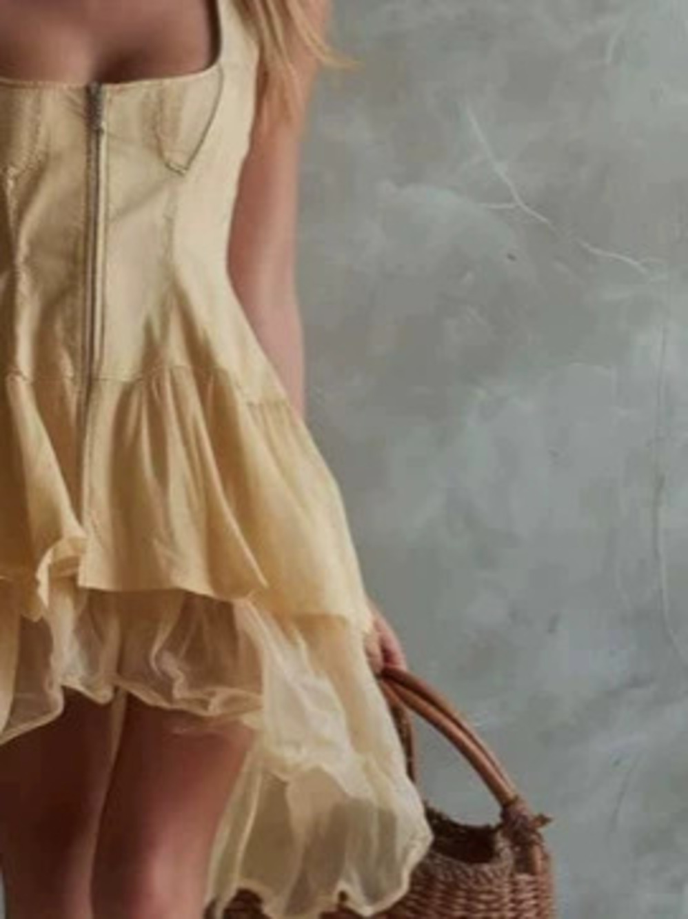 H&M  Cream Denim Mini Skirt with Layered Tulle